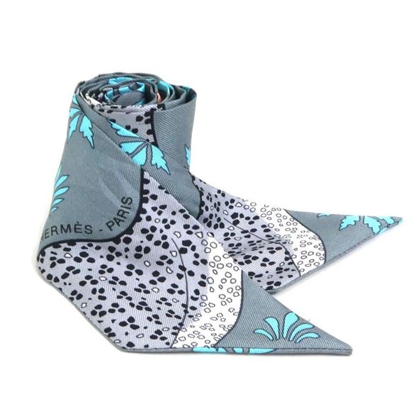 HERMES Accessories - HERMES Scarf Muffler Twilly Silk Gray/Multicolor Women's